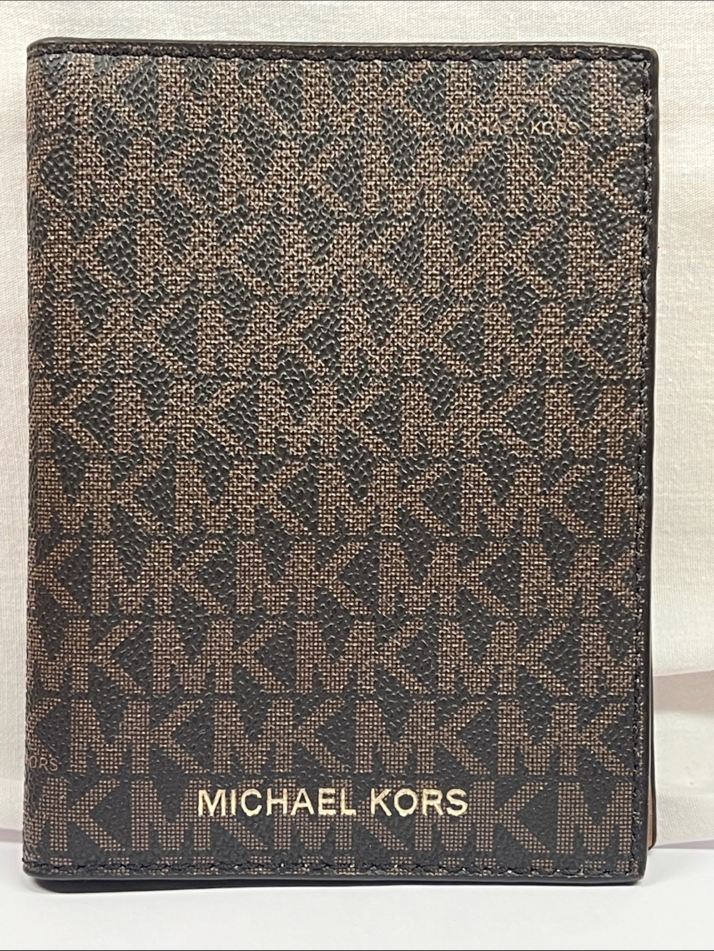 Michael Kors Brown Logo Card & Passport Holder with Gold Logo